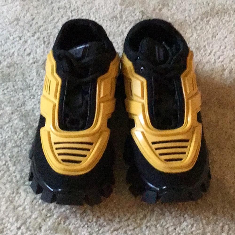 Prada Black and Yellow Sneakers with Slip-On Design